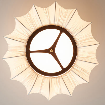 Traditional French Round Fabric Lampshade Iron Solid Wood LED Semi-Flush Mount Ceiling Light For Living Room