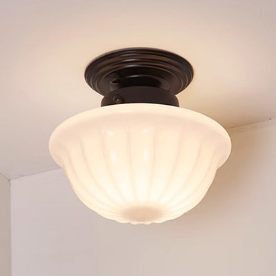 Contemporary Scandinavian Dome Glass Lampshade Iron 1 - Light Semi-Flush Mount Ceiling Light For Hallways