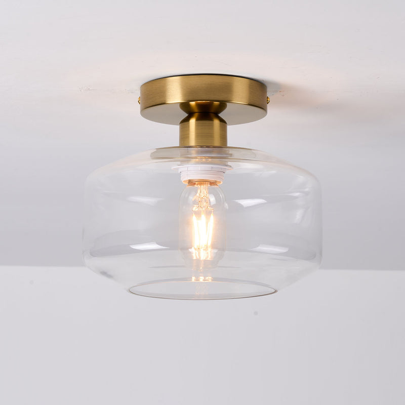 Modern Simplicity Dome Transparent Glass Lampshade Iron 1 - Light Semi-Flush Mount Ceiling Light For Hallways