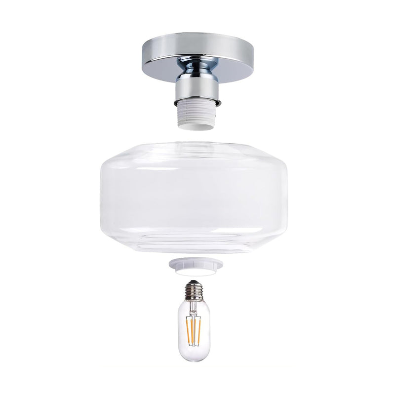 Modern Simplicity Dome Transparent Glass Lampshade Iron 1 - Light Semi-Flush Mount Ceiling Light For Hallways