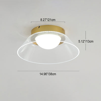 Modern Simplicity Dome Hat Shape Transparent Acrylic Lampshade Iron Aluminum LED Semi-Flush Mount Ceiling Light For Living Room