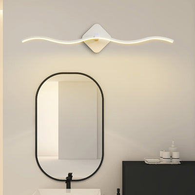 Contemporary Nordic Wavy Line Aluminum Iron Lampshade LED Vanity Light Mirror Front Wall Sconce Lamp For Bathroom