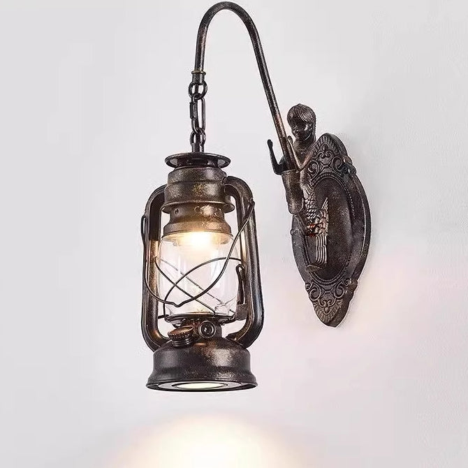 Traditional Rustic Glass Iron Lampshade 1/2 - Light Wall Sconce Lamp For Dining Room