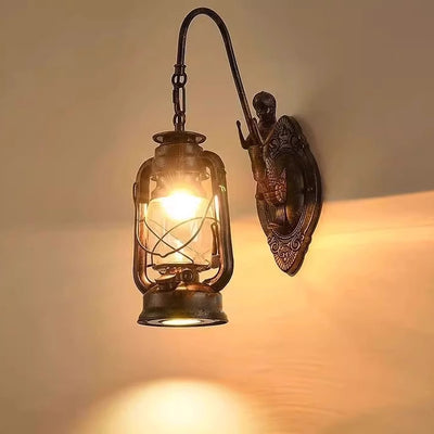 Traditional Rustic Glass Iron Lampshade 1/2 - Light Wall Sconce Lamp For Dining Room