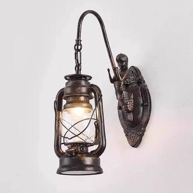 Traditional Rustic Glass Iron Lampshade 1/2 - Light Wall Sconce Lamp For Dining Room