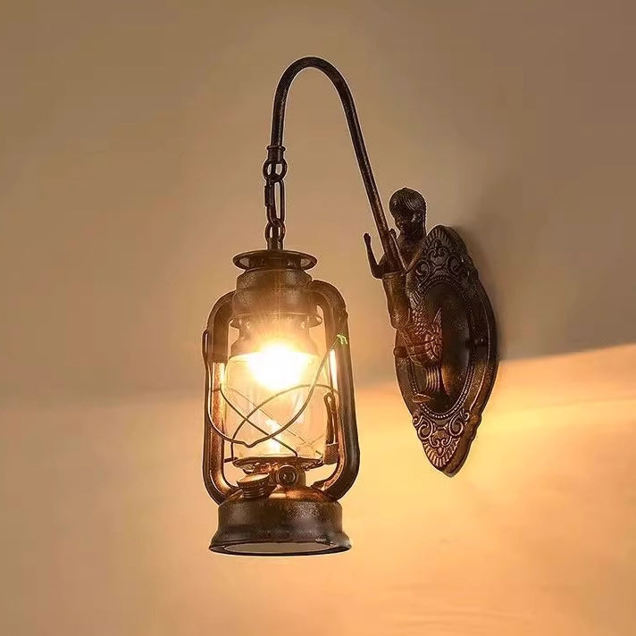 Traditional Rustic Glass Iron Lampshade 1/2 - Light Wall Sconce Lamp For Dining Room