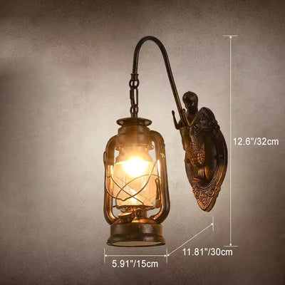 Traditional Rustic Glass Iron Lampshade 1/2 - Light Wall Sconce Lamp For Dining Room