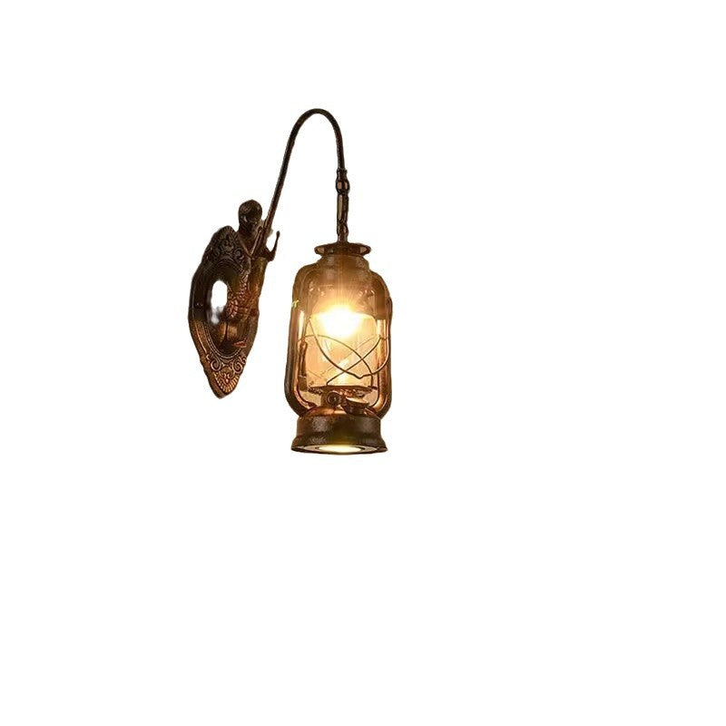 Traditional Rustic Glass Iron Lampshade 1/2 - Light Wall Sconce Lamp For Dining Room