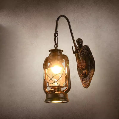 Traditional Rustic Glass Iron Lampshade 1/2 - Light Wall Sconce Lamp For Dining Room