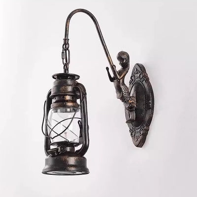 Traditional Rustic Glass Iron Lampshade 1/2 - Light Wall Sconce Lamp For Dining Room