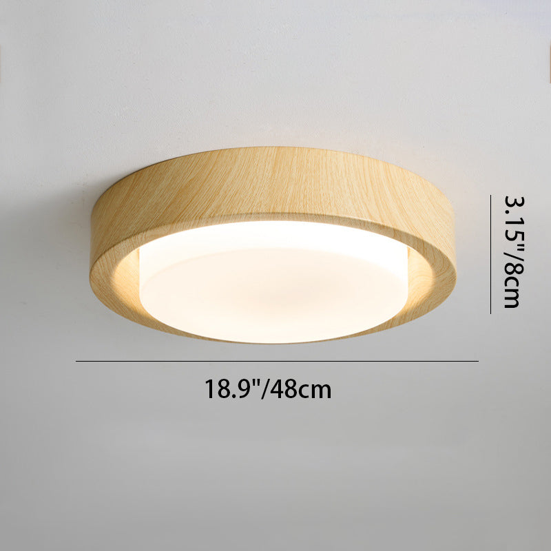 Luz de techo LED empotrada redonda de acrílico y madera maciza nórdica contemporánea para dormitorio 