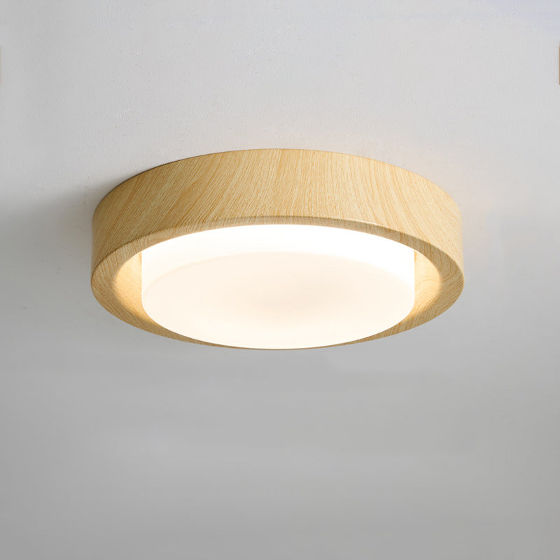 Luz de techo LED empotrada redonda de acrílico y madera maciza nórdica contemporánea para dormitorio 