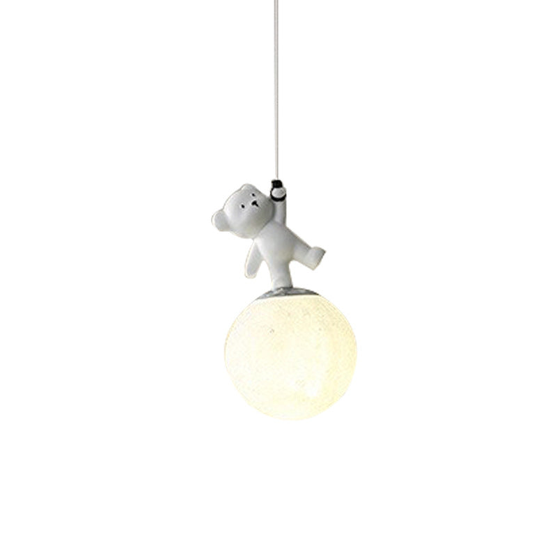 Contemporary Nordic Bear Round Ball Resin Glass Iron 1 - Light Pendant Light For Bedside