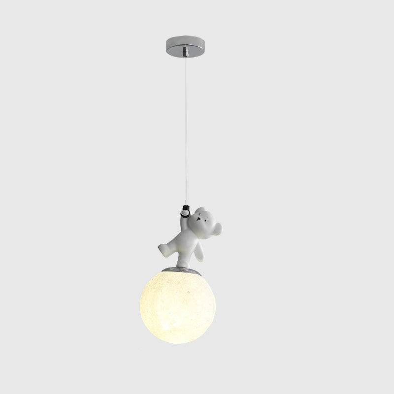 Contemporary Nordic Bear Round Ball Resin Glass Iron 1 - Light Pendant Light For Bedside