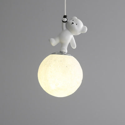 Contemporary Nordic Bear Round Ball Resin Glass Iron 1 - Light Pendant Light For Bedside