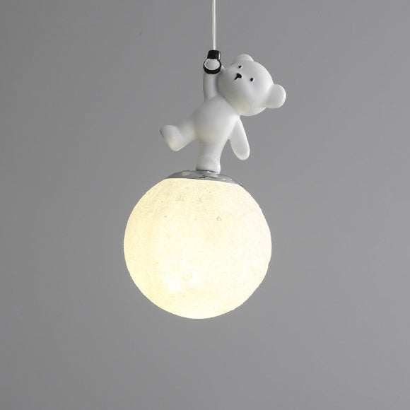 Contemporary Nordic Bear Round Ball Resin Glass Iron 1 - Light Pendant Light For Bedside