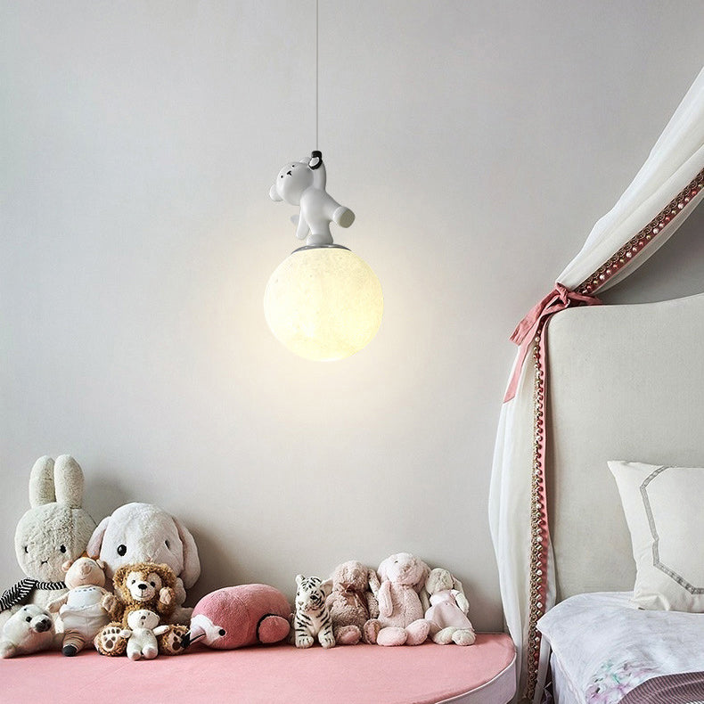 Contemporary Nordic Bear Round Ball Resin Glass Iron 1 - Light Pendant Light For Bedside