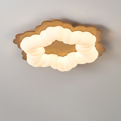 Contemporary Retro Flower Shape Wood Rotational Molding LED Flush Mount Ceiling Light For Bedroom