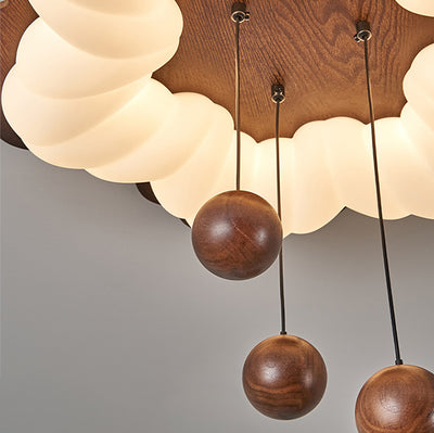 Contemporary Retro Flower Shape Wood Rotational Molding LED Flush Mount Ceiling Light For Bedroom