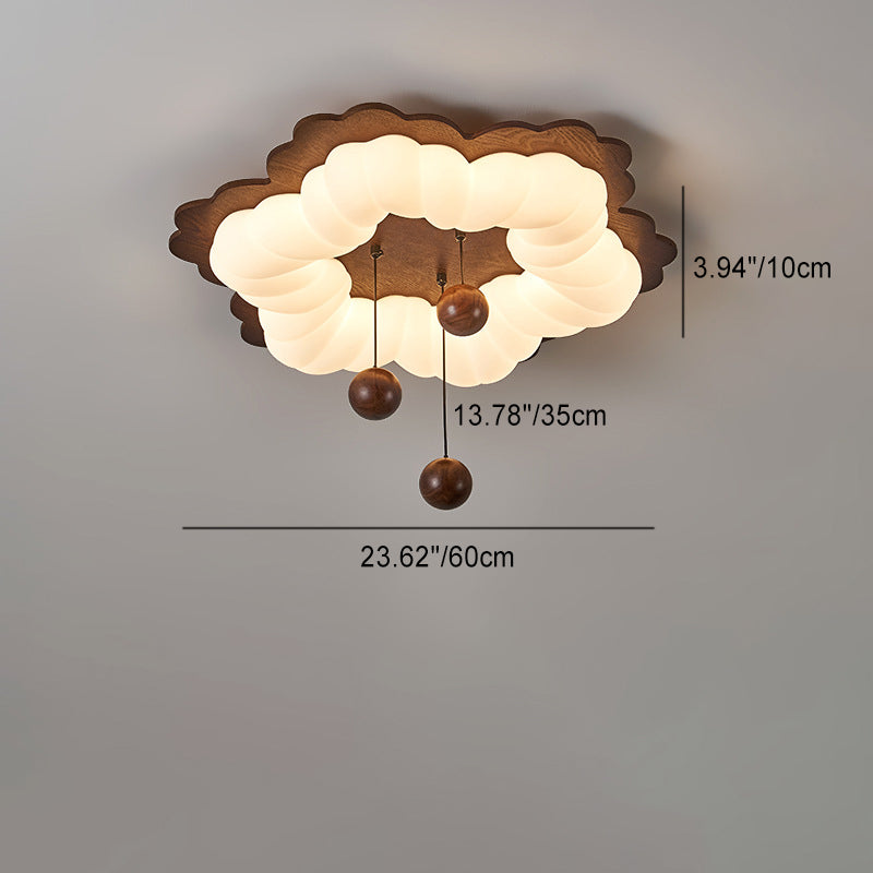 Contemporary Retro Flower Shape Wood Rotational Molding LED Flush Mount Ceiling Light For Bedroom