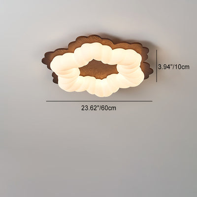 Contemporary Retro Flower Shape Wood Rotational Molding LED Flush Mount Ceiling Light For Bedroom