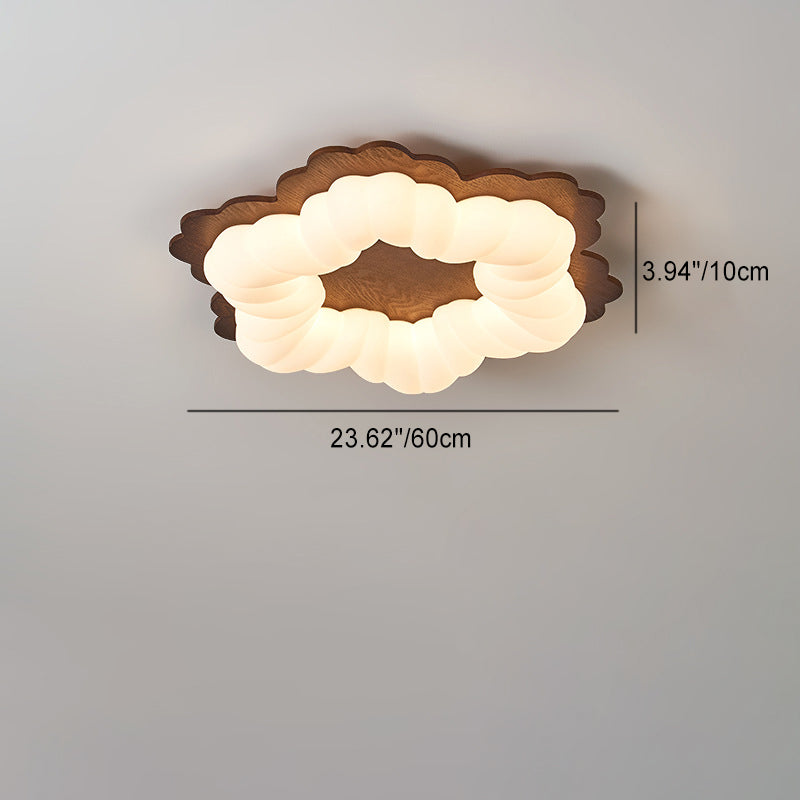 Contemporary Retro Flower Shape Wood Rotational Molding LED Flush Mount Ceiling Light For Bedroom