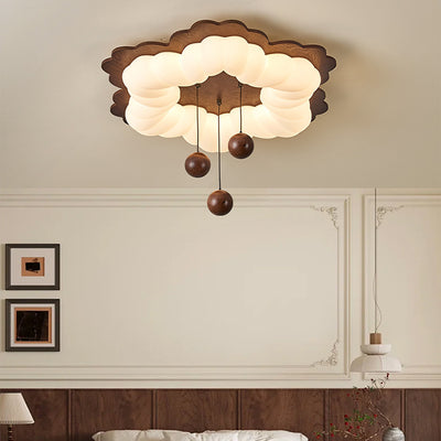 Contemporary Retro Flower Shape Wood Rotational Molding LED Flush Mount Ceiling Light For Bedroom