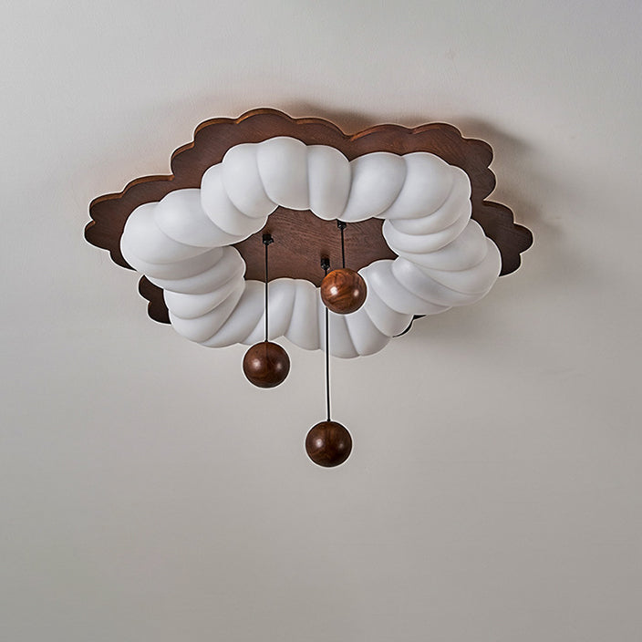 Contemporary Retro Flower Shape Wood Rotational Molding LED Flush Mount Ceiling Light For Bedroom