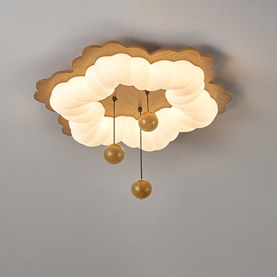 Contemporary Retro Flower Shape Wood Rotational Molding LED Flush Mount Ceiling Light For Bedroom