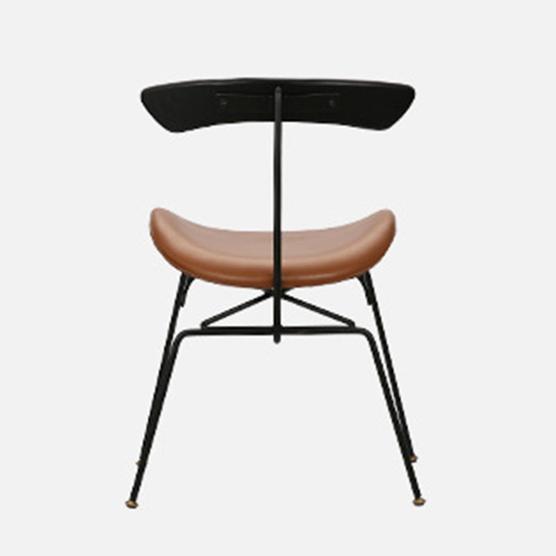 Contemporary Nordic Irregular Round Upholstered Iron Leather Wood Dining Chair Backrest For Dining Room