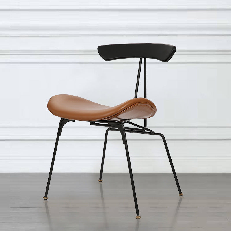 Contemporary Nordic Irregular Round Upholstered Iron Leather Wood Dining Chair Backrest For Dining Room