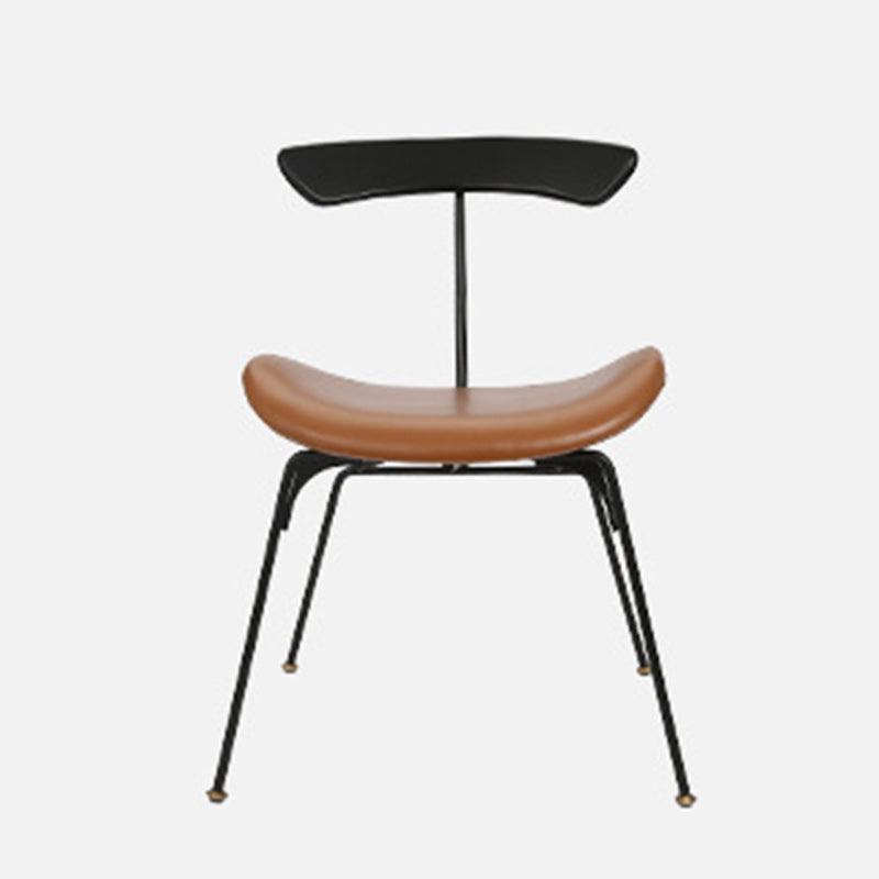 Contemporary Nordic Irregular Round Upholstered Iron Leather Wood Dining Chair Backrest For Dining Room