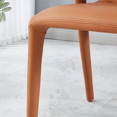 Chaise de salle à manger moderne minimaliste carrée en cuir rembourré avec dossier en acier au carbone 