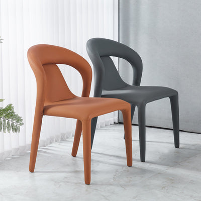 Chaise de salle à manger moderne minimaliste carrée en cuir rembourré avec dossier en acier au carbone 