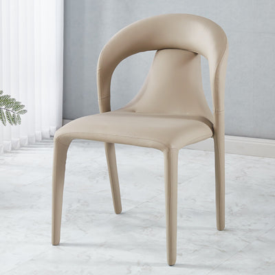 Chaise de salle à manger moderne minimaliste carrée en cuir rembourré avec dossier en acier au carbone 