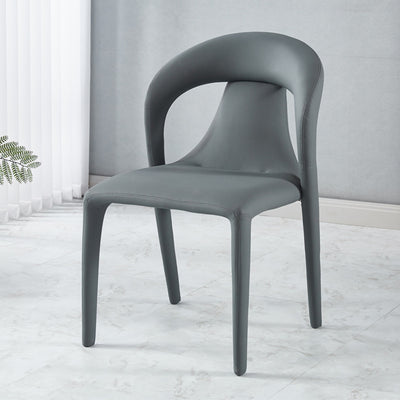 Chaise de salle à manger moderne minimaliste carrée en cuir rembourré avec dossier en acier au carbone 