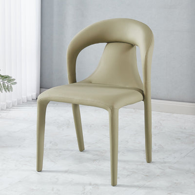 Chaise de salle à manger moderne minimaliste carrée en cuir rembourré avec dossier en acier au carbone 