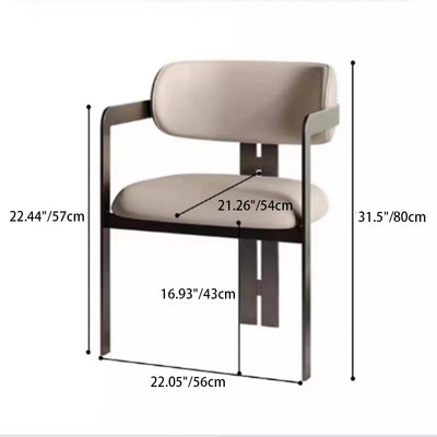 Chaise de salle à manger contemporaine nordique carrée avec cadre en acier inoxydable rembourré en cuir, dossier incurvé et accoudoirs 