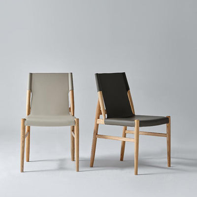 Chaise de salle à manger avec dossier en cuir de selle et cadre en bois rectangulaire carré moderne minimaliste 