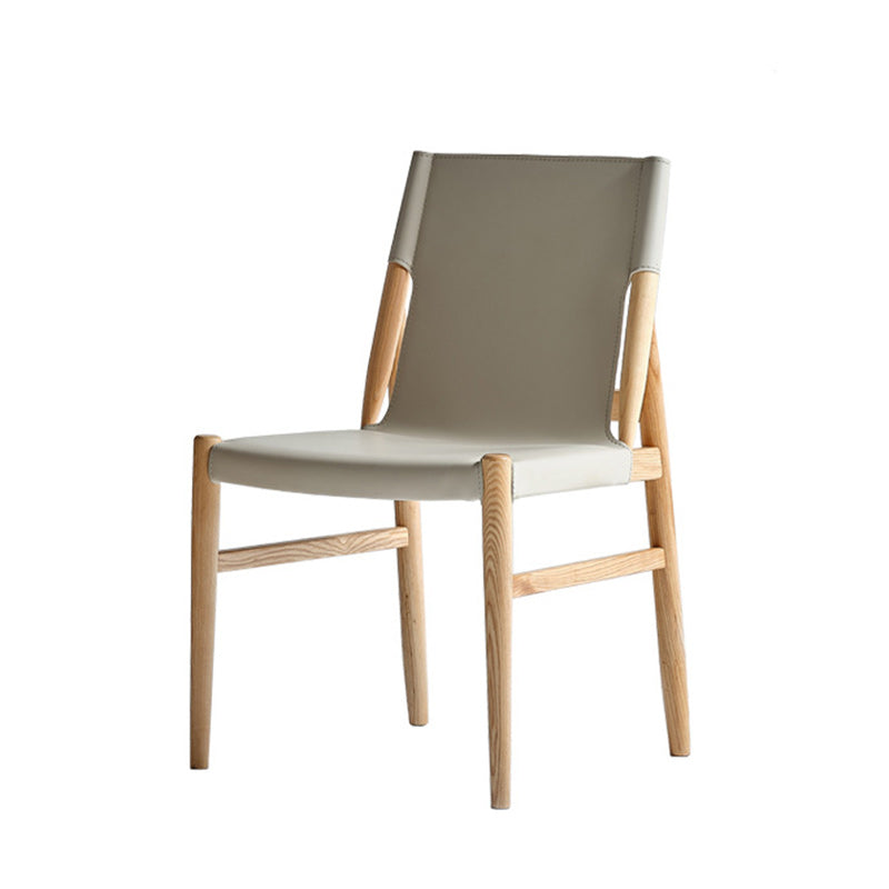 Chaise de salle à manger avec dossier en cuir de selle et cadre en bois rectangulaire carré moderne minimaliste 