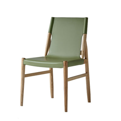 Chaise de salle à manger avec dossier en cuir de selle et cadre en bois rectangulaire carré moderne minimaliste 