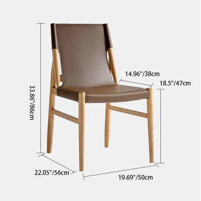 Chaise de salle à manger avec dossier en cuir de selle et cadre en bois rectangulaire carré moderne minimaliste 