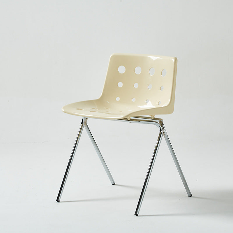 Chaise de salle à manger avec dossier en forme de rectangle créatif contemporain en acier au carbone et PP 