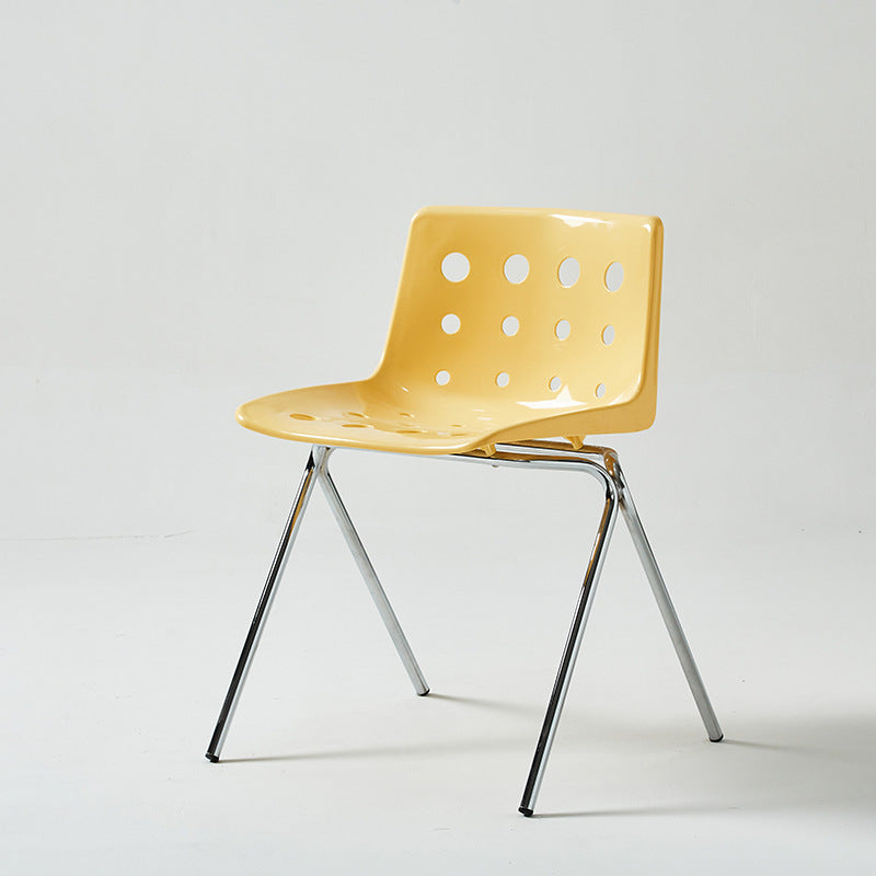 Chaise de salle à manger avec dossier en forme de rectangle créatif contemporain en acier au carbone et PP 