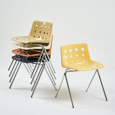 Chaise de salle à manger avec dossier en forme de rectangle créatif contemporain en acier au carbone et PP 