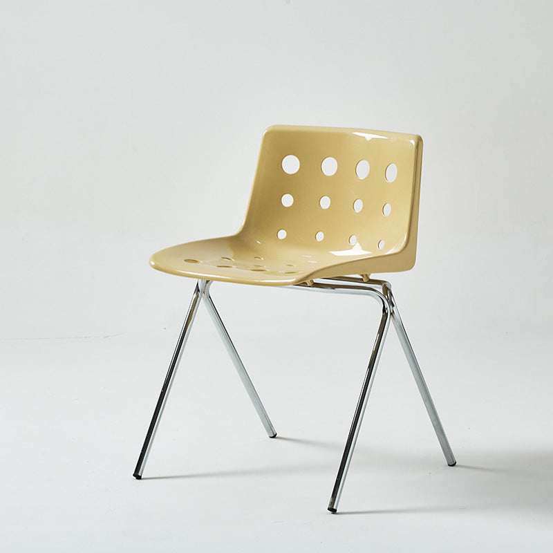 Chaise de salle à manger avec dossier en forme de rectangle créatif contemporain en acier au carbone et PP 