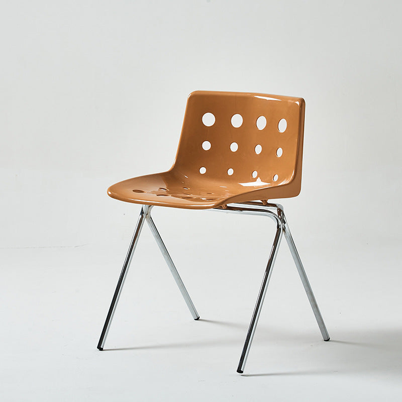 Chaise de salle à manger avec dossier en forme de rectangle créatif contemporain en acier au carbone et PP 