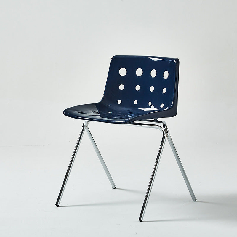 Chaise de salle à manger avec dossier en forme de rectangle créatif contemporain en acier au carbone et PP 