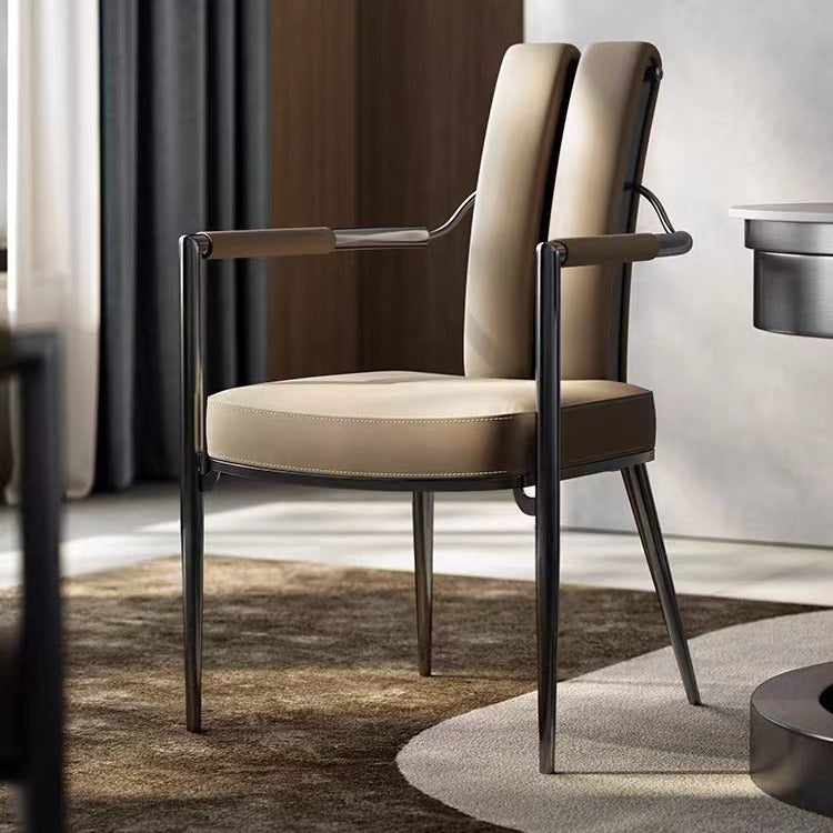 Contemporary Nordic Square Upholstered Leather Stainless Steel Dining Chair Backrest For Dining Room