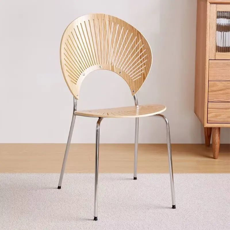 Contemporary Nordic Shell Solid Wood Carbon Steel Dining Chair Backrest For Dining Room